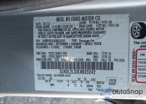 2012 Lincoln Mkz Hybrid from USA, damaged, VIN 3LNDL2L33CR823242